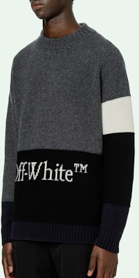 OFF-WHITE Logo Baju Wool Rajutan - Kelabu Gelap OMHE048E20KNI0010701 Sizing OFF-WHITE Logo Baju Wool Rajutan - Kelabu Gelap OMHE048E20KNI0010701