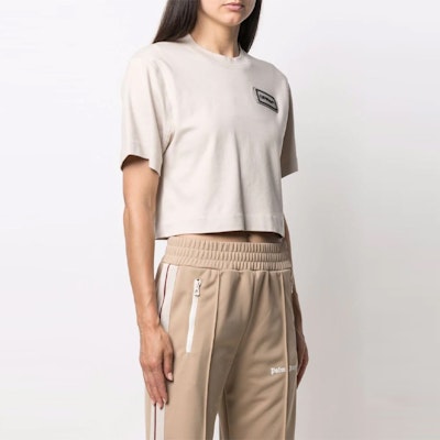 Off-White Logo Patch Cropped T-Shirt 'Grey/Black' Lookbook Off-White Logo Patch Cropped T-Shirt 'Grey/Black'