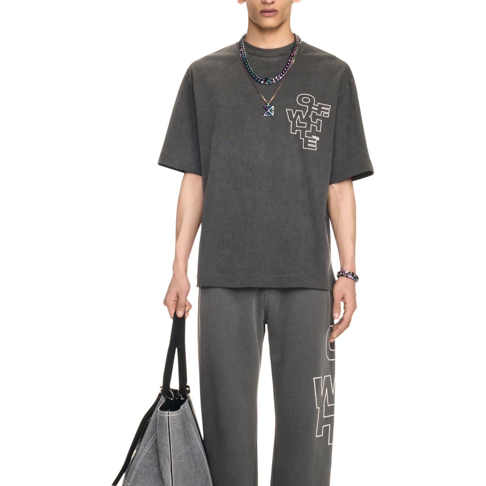 OFF-WHITE Logo Print Boxy Fit Black Crewneck T-Shirt for Men. OMAA120F24JER0041001 圖 3