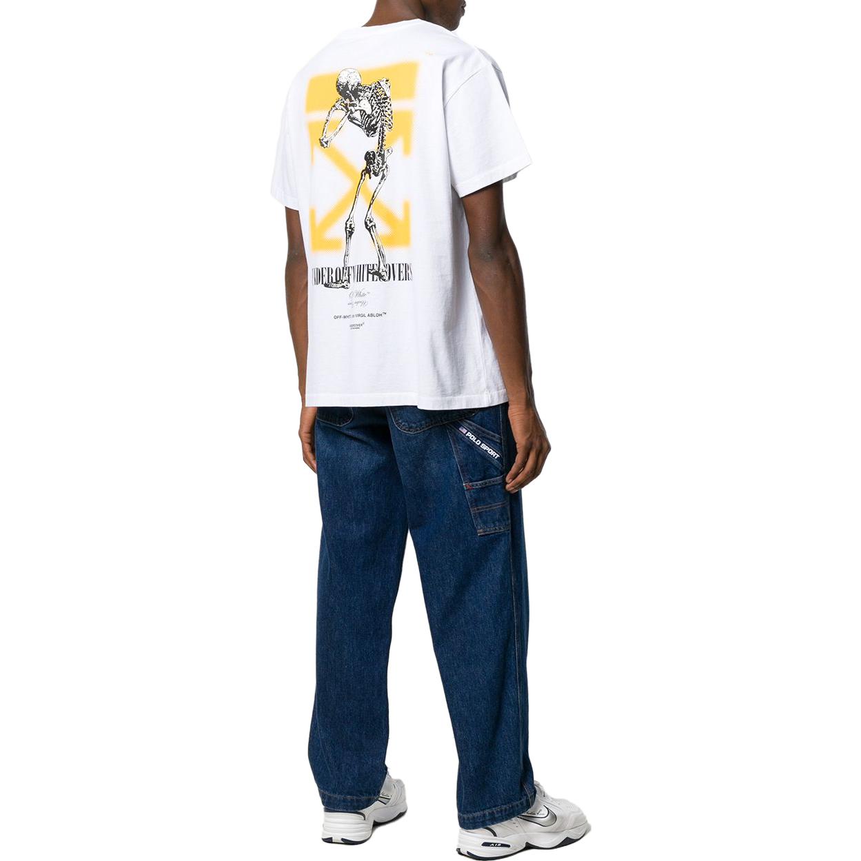 Shop 오프화이트 로고 프린트 캐주얼 크루넥 반팔 티셔츠 화이트 OMAA061G198770100188