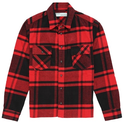 Off-White Logo Print Checkered Flannel Overshirt Red/Black Buy Off-White Logo Print Checkered Flannel Overshirt Red/Black