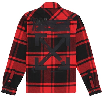 Off-White Logo Print Checkered Flannel Overshirt Red/Black Order Off-White Logo Print Checkered Flannel Overshirt Red/Black