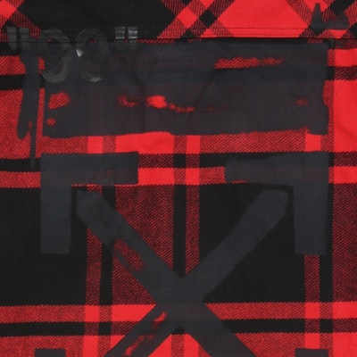 Off-White Logo Print Checkered Flannel Overshirt Red/Black Lookbook Off-White Logo Print Checkered Flannel Overshirt Red/Black