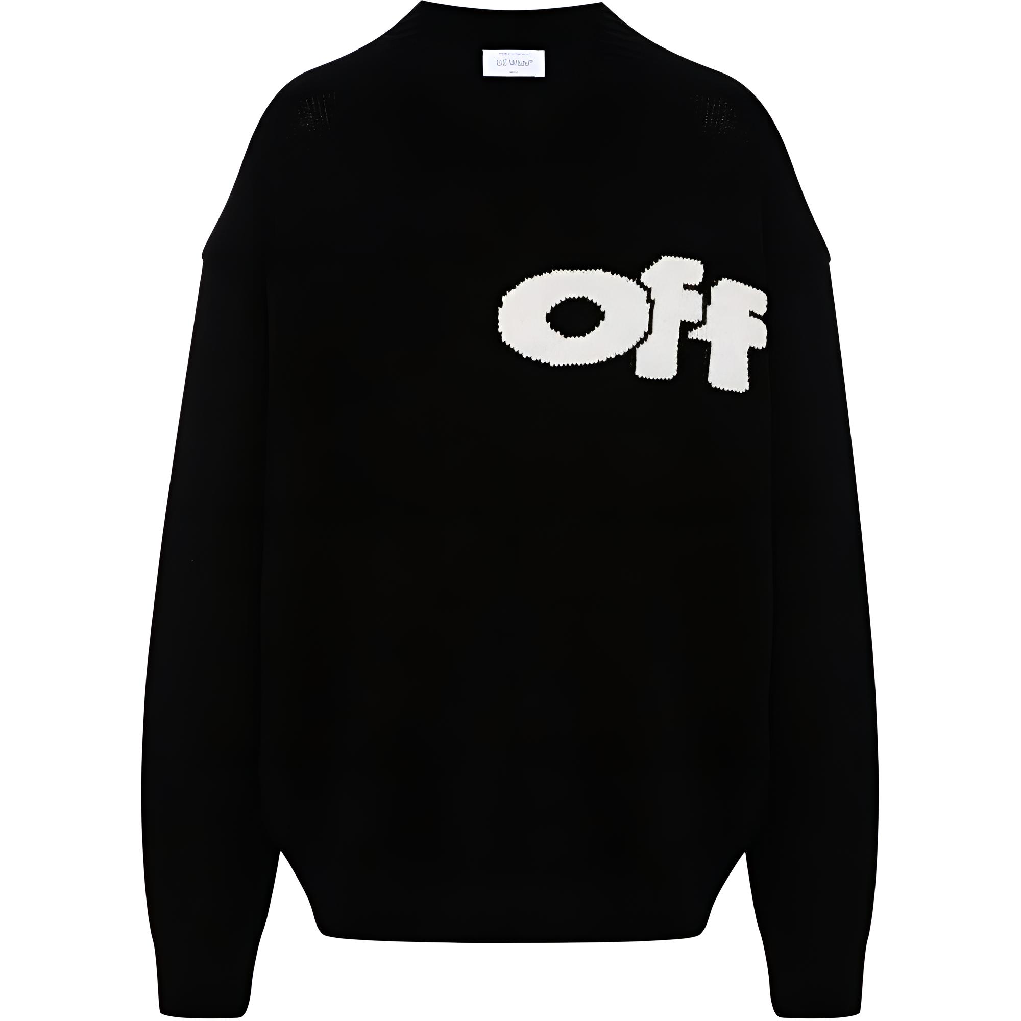 OFF-WHITE Logo Print Crewneck Long Sleeve Sweater Black  Regular Fit. OMHE198F24KNI001100A