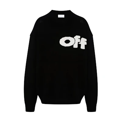 OFF-WHITE Logo Print Crewneck Long Sleeve Sweater Black Regular Fit. OMHE198F24KNI001100A