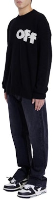 オフホワイト ロゴ プリント 長袖 クルーネック セーター ブラック レギュラーフィット. OMHE198F24KNI001100A Shop オフホワイト ロゴ プリント 長袖 クルーネック セーター ブラック レギュラーフィット. OMHE198F24KNI001100A