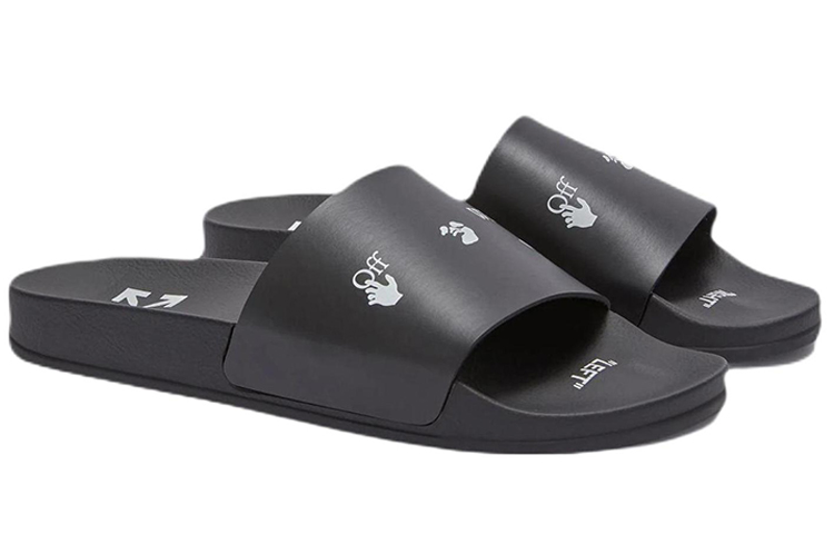 Lookbook Off-White标志印花凉拖'溺水者-黑色' OMIA088F21FAB0041001/OMIC001C99MAT0021000