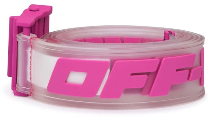 Off-White Logo Printed Industrial Buckle PVC Belt Fushia Pink Buy Off-White Logo Printed Industrial Buckle PVC Belt Fushia Pink