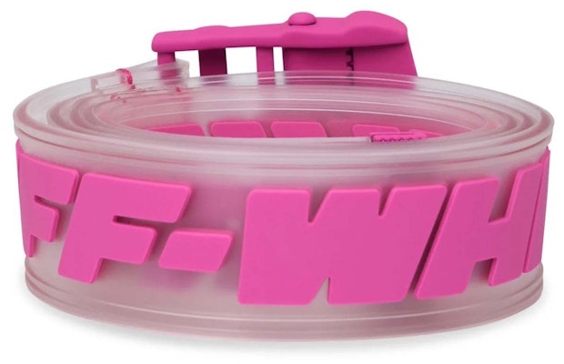 Off-White Logo Printed Industrial Buckle PVC Belt Fushia Pink Order Off-White Logo Printed Industrial Buckle PVC Belt Fushia Pink