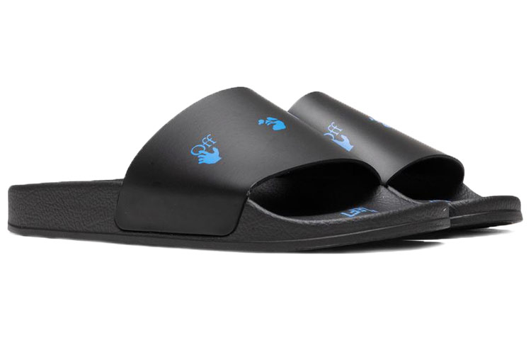 Off-White Logo Printing Fashion Casual Black Slippers 'Black Blue' 圖 2