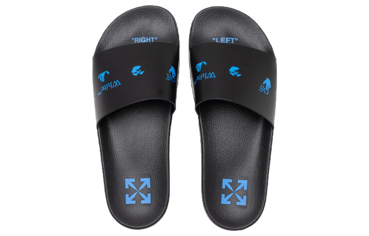 Off-White Logo Printing Fashion Casual Black Slippers 'Black Blue' 圖 4