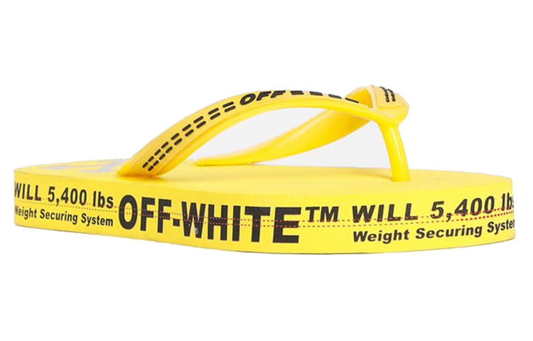 Lookbook Tongs Off-White Logo Typographique Mode Jaune Slippers OMIA131R20D270016000
