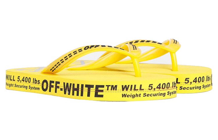 Shop Tongs Off-White Logo Typographique Mode Jaune Slippers OMIA131R20D270016000