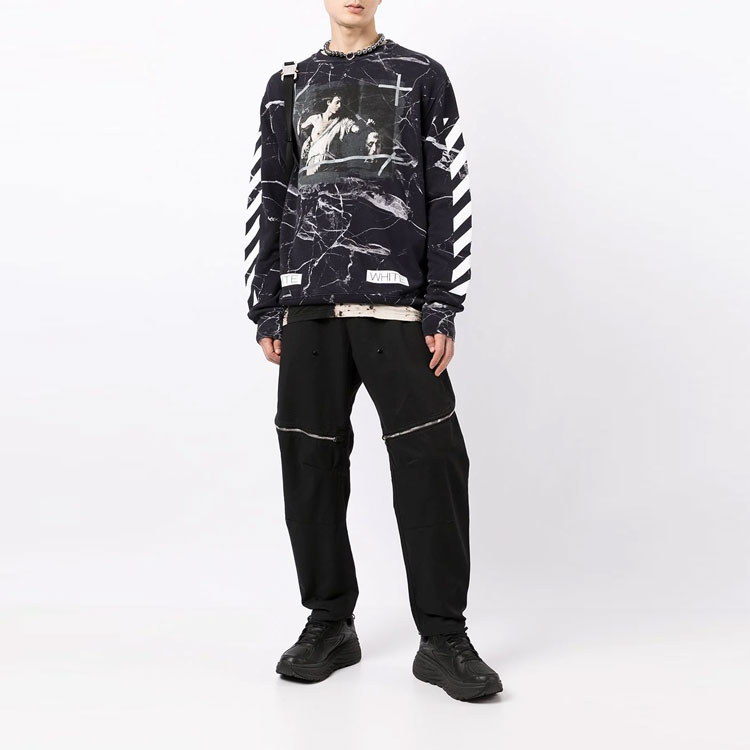 Shop 오프화이트 마블 크루넥 맨투맨 블랙 남성용 OMBA003G20FLE0021001
