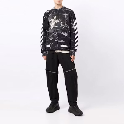 오프화이트 마블 크루넥 맨투맨 블랙 남성용 OMBA003G20FLE0021001 Shop 오프화이트 마블 크루넥 맨투맨 블랙 남성용 OMBA003G20FLE0021001