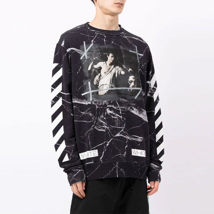 Purchase 오프화이트 마블 크루넥 맨투맨 블랙 남성용 OMBA003G20FLE0021001