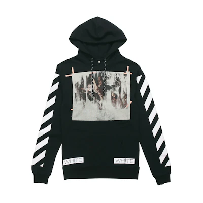Off-White Melting Oil Painting Religious Striped Hoodie Black Men’s Sweatshirt OMBB001F150030031088