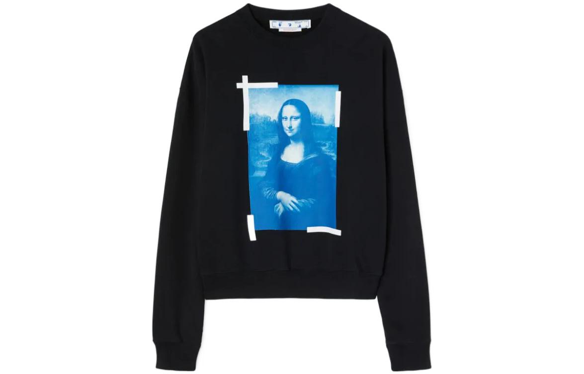OFF-WHITE Mona Lisa SS22 Cotton Crewneck Pullover Sweatshirt Black Mens. OMBA058C99FLE0031045