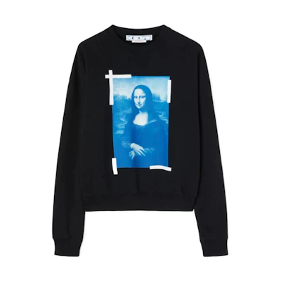 OFF-WHITE Mona Lisa SS22 Cotton Crewneck Pullover Sweatshirt Black Mens. OMBA058C99FLE0031045