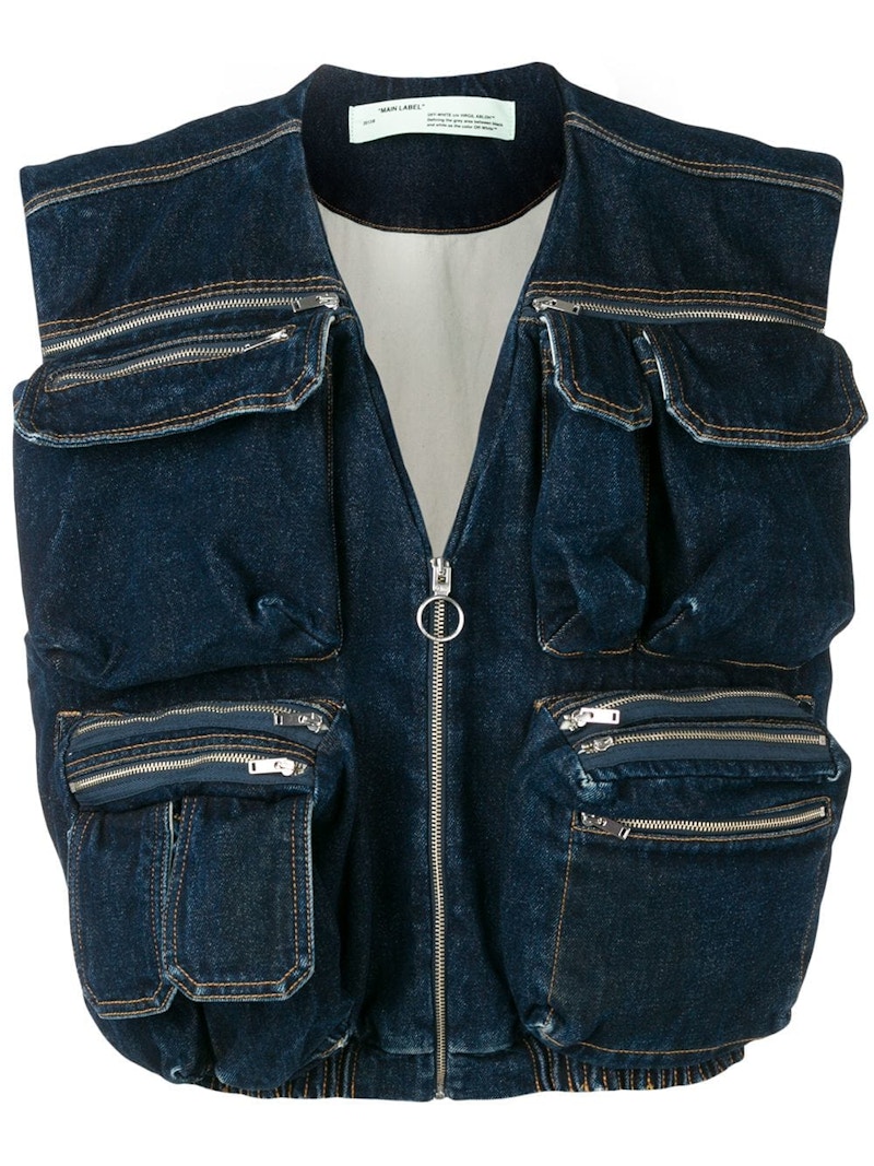Off-White Multi Pocket Denim Vest Dark Blue