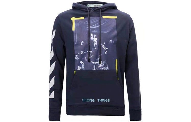 OFF-WHITE Navy Graphic Logo Print Hoodie OMBB003F170030163201