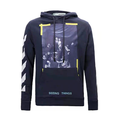 OFF-WHITE Navy Graphic Logo Print Hoodie OMBB003F170030163201