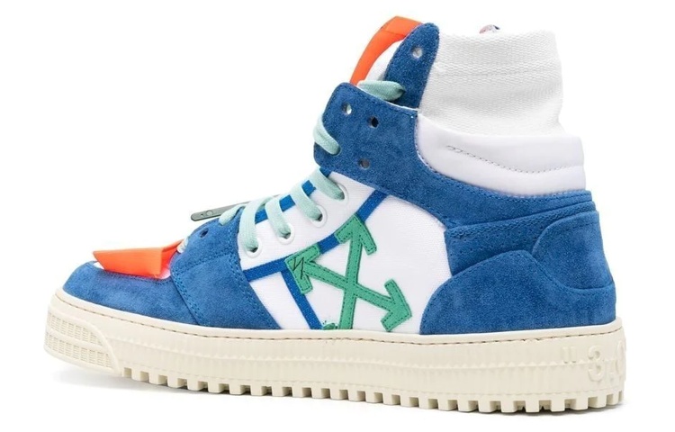 Shop OFF-WHITE 皮革 系带 時尚板鞋 白藍色