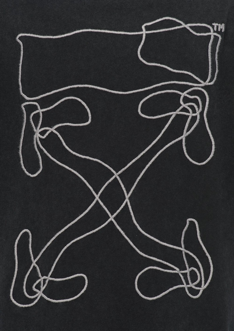 Order Off-White T-Shirt Hitam/Putih Oversized dengan Sulaman Anak Panah Abstrak