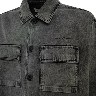 Off-White Oversized Arrows Denim Shirt Medium Grey/Black Lookbook Off-White Oversized Arrows Denim Shirt Medium Grey/Black