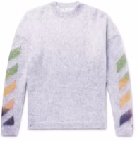 Off-White Oversized Diag Brushed Mohair Knit Sweater Melange Grey/Multicolor Off-White Oversized Diag Brushed Mohair Knit Sweater Melange Grey/Multicolor
