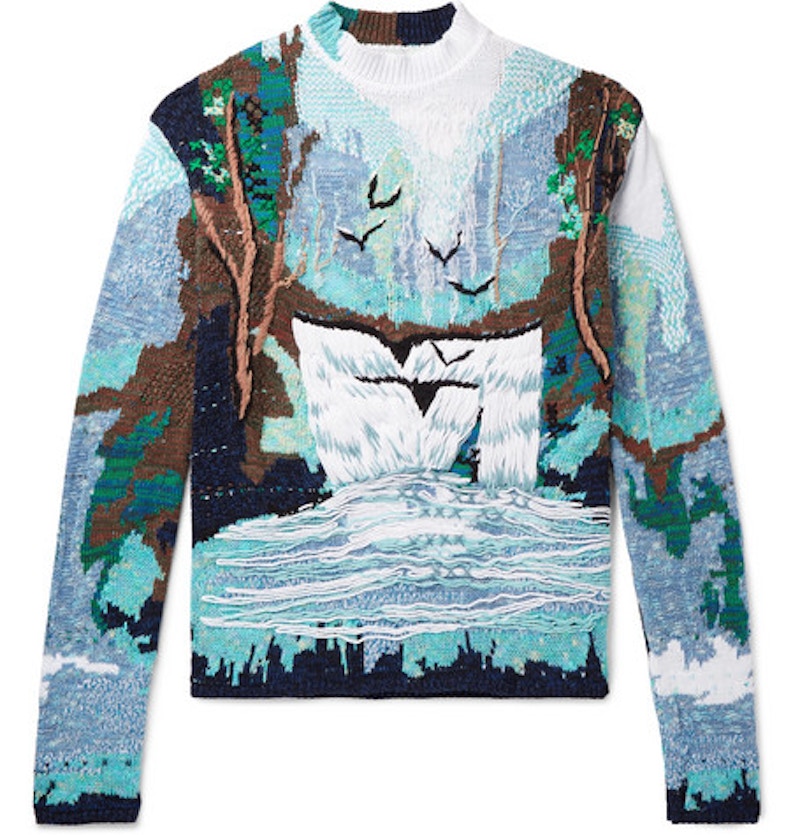 Off-White Oversized Emrboidered Waterfall Sweater Blue/Multicolor