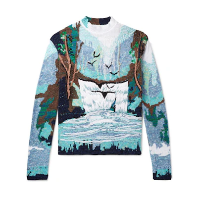 Off-White Oversized Emrboidered Waterfall Sweater Blue/Multicolor