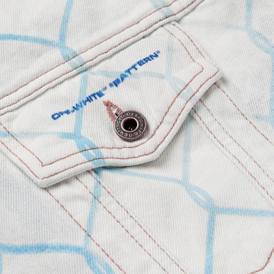 Off-White Oversized Fence Printed Denim Jacket Bleach Light Blue Order Off-White Oversized Fence Printed Denim Jacket Bleach Light Blue