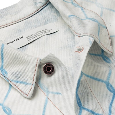 Off-White Oversized Fence Printed Denim Jacket Bleach Light Blue Lookbook Off-White Oversized Fence Printed Denim Jacket Bleach Light Blue