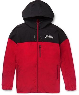 Off-White Oversized Two-Tone Shell Hooded Jacket Red/Black/White Buy Off-White Oversized Two-Tone Shell Hooded Jacket Red/Black/White