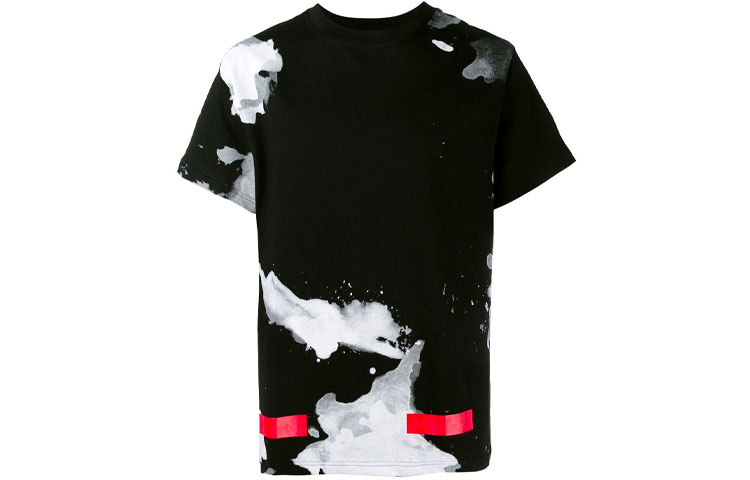 OFF-WHITE Paint-Splatter Diagonal Short Sleeve Tee Black OMAA002F161980239920 圖 2