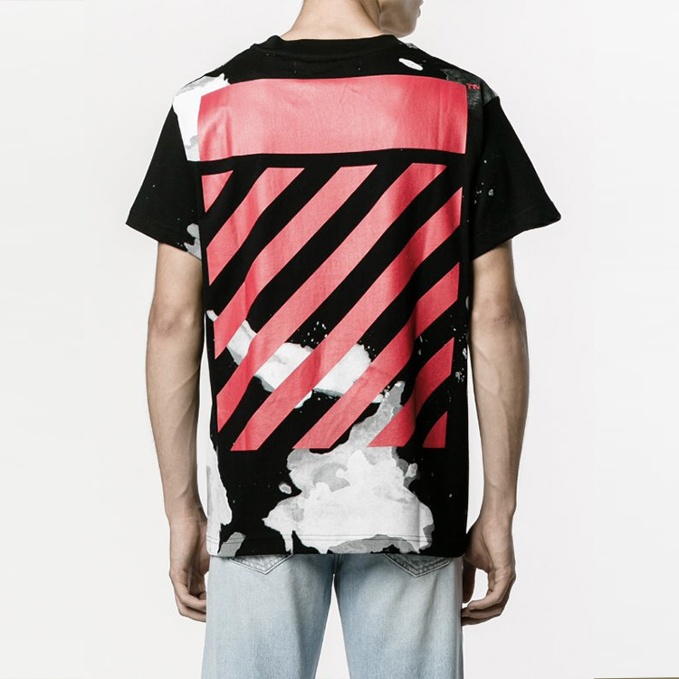 OFF-WHITE Paint-Splatter Diagonal Short Sleeve Tee Black OMAA002F161980239920 圖 4