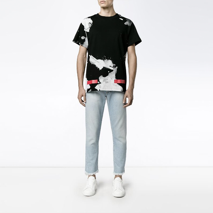 OFF-WHITE Paint-Splatter Diagonal Short Sleeve Tee Black OMAA002F161980239920 圖 5