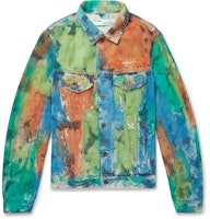 Off-White Painted Distressed Denim Trucker Jacket Multicolor Off-White Painted Distressed Denim Trucker Jacket Multicolor