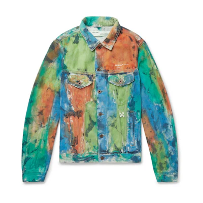 Off-White Painted Distressed Denim Trucker Jacket Multicolor