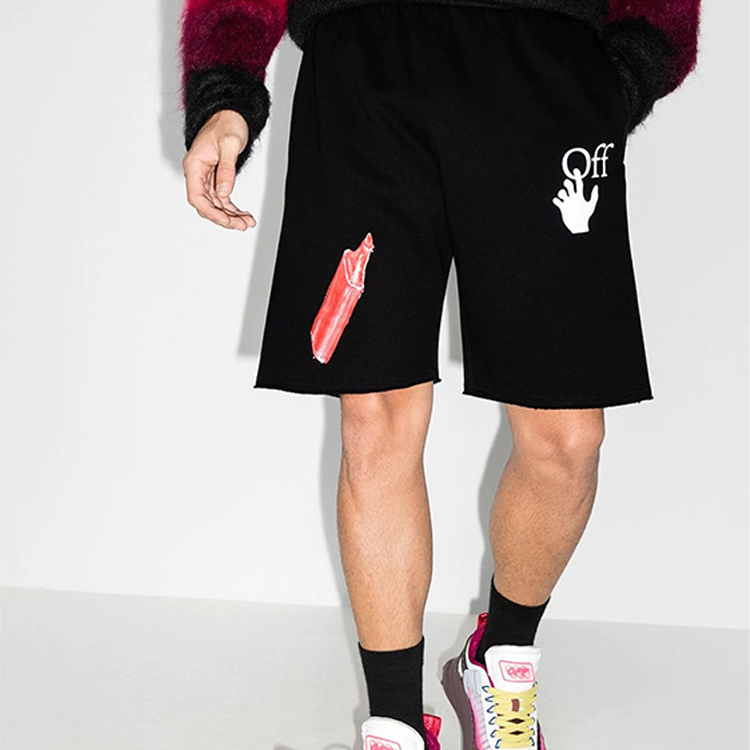 Shop OFF-WHITE Pascal 药品印花黑色短裤 休闲装 OMCI006F20FLE0021001