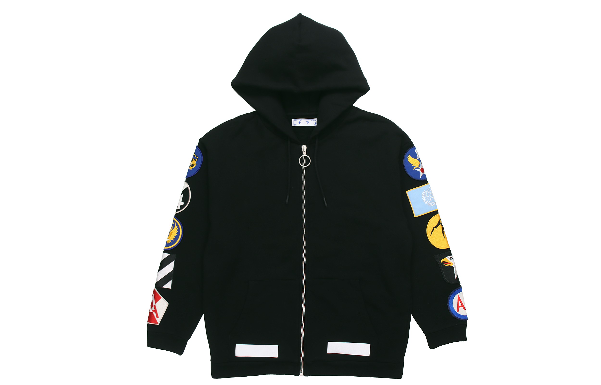 Lookbook 오프 화이트 패치 디테일 집업 후디 블랙 OMBB009G20JER0011001