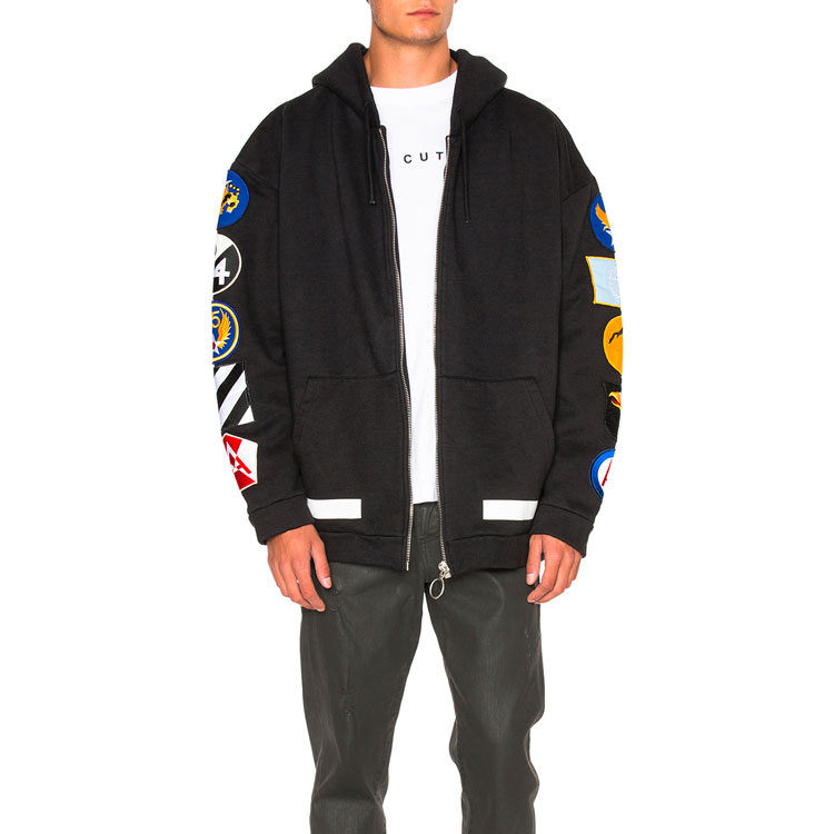 Shop 오프 화이트 패치 디테일 집업 후디 블랙 OMBB009G20JER0011001