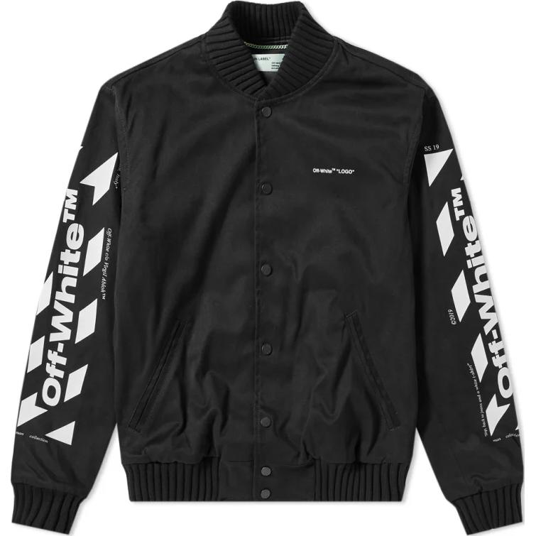 OFF-WHITE Printed Baseball Collar Button Jacket Black  Regular Fit Outerwear OMEA145S192720241001