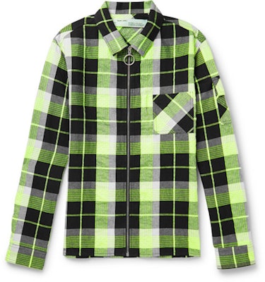 Off-White Printed Checked Zip Up Shirt Jacket Black/White/Neon Yellow Buy Off-White Printed Checked Zip Up Shirt Jacket Black/White/Neon Yellow
