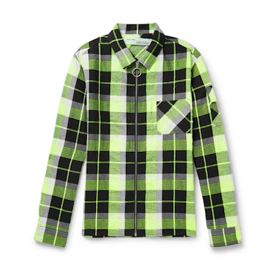 Off-White Printed Checked Zip Up Shirt Jacket Black/White/Neon Yellow