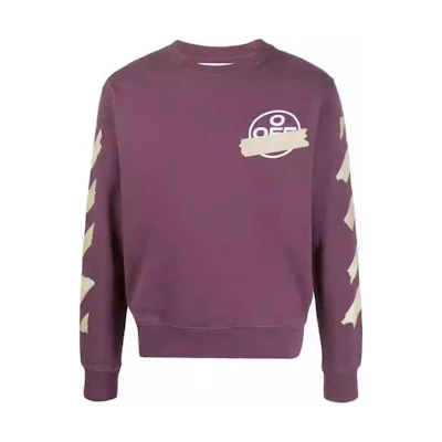 OFF-WHITE Purple Striped Letter Print Pullover Sweatshirt Regular Fit OMBA025R20E30002B248