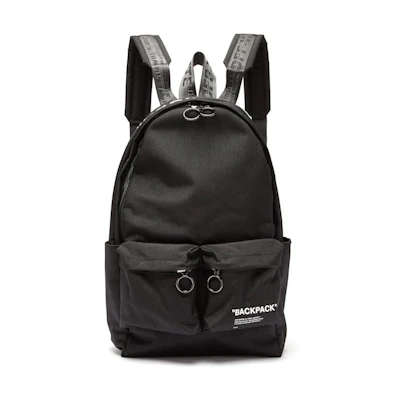 OFF-WHITE Quote Backpack Canvas Black White