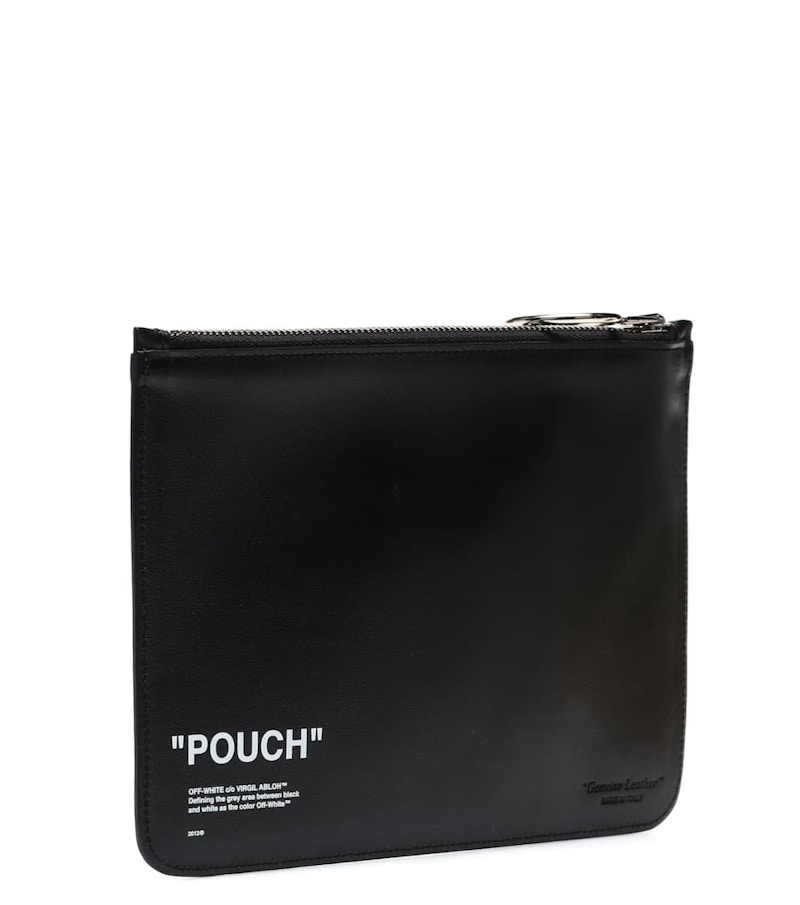OFF-WHITE Quote Pouch Leather Black White 圖 2