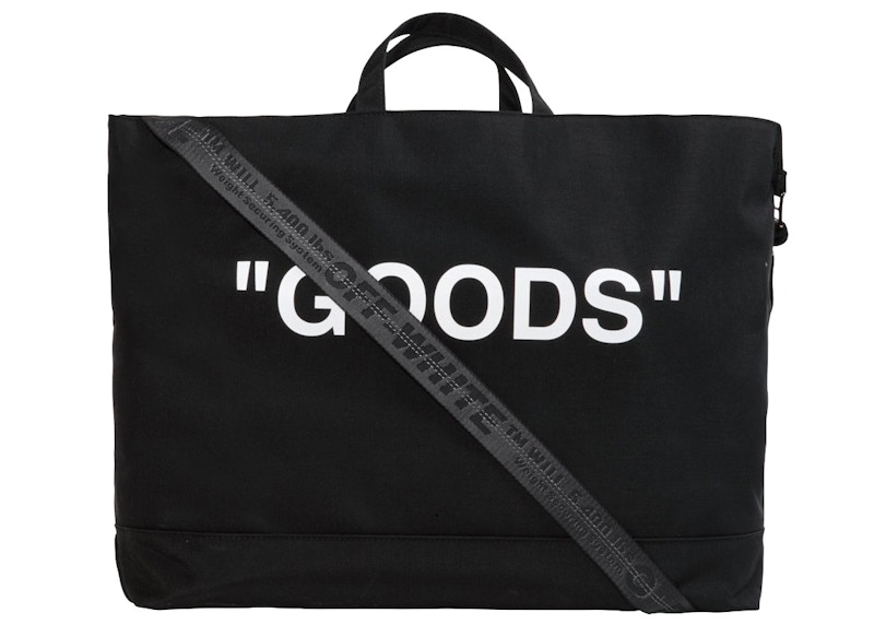 OFF-WHITE Quote Tote Bag "GOODS" Black White